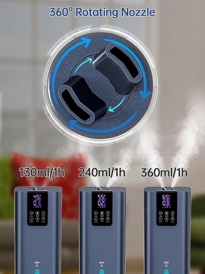 8L Smart Humidifiers for Bedroom Large Room, 2.1Gal Cool Mist Top Fill Diffuser Ambient Light, App & Remote Control, 3 Mist Modes, Quiet Humidifier for Home Office Plant (Blue) - Image 5