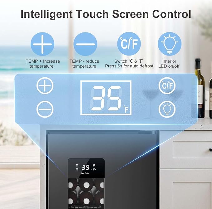 Antarctic Star Auto Defrost Beverage Refrigerator, 130 Can Mini Fridge with Glass Door &Adjustable Shelves, 21-50°F Temp Control,Beverage Cooler for Soda, Beer, Wine, Home Bar, Office, 3.2 Cu.Ft - Image 3