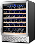 24 Inch Wine Fridge, 54 Bottles Wine Refrigerator, Under Counter or Freestanding, 40-65°F, Lock, Double Layer Tempered Glass Door, Wine Cooler Refrigerator with Adjustable Wooden Shelves by TYLZA