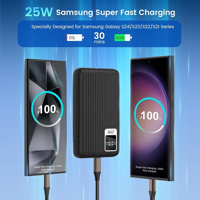 25W Super Fast Charging Portable Charger Power Bank with Built in Cable, 10000mAh Slim USB C Power Bank for Samsung Galaxy S26 Ultra/S26/S26+/S25 Ultra/S25/S24 Ultra/S24/S23 Ultra/S22 Ultra/Note 20 - Image 3