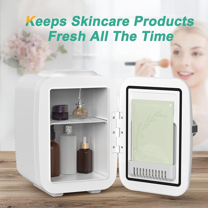 CROWNFUL Mini Fridge, 4 Liter/6 Can Portable Cooler and Warmer Personal Refrigerator for Skin Care, Cosmetics, Beverage, Food,Great for Bedroom, Office, Car, Dorm, ETL Listed (White) - Image 6