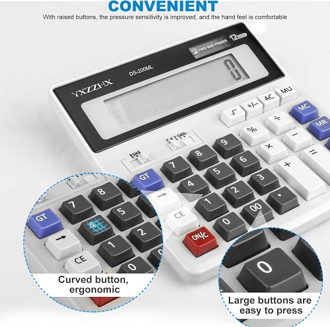 Desk Calculator 12 Digit Extra Large 4.3-Inch LCD Display, Two Way Power - Image 5