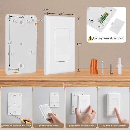 SURAIELEC Wireless Wall Switch Remote Control Outlet, No Wiring, 100ft RF Range - Image 7