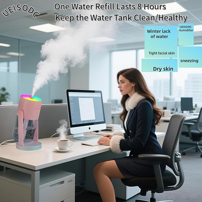 UEISODC Bedroom Humidifier, USB Mini Portable Humidifier with Ultrasonic Nano-Fine Mist, Auto Shut-Off, Rotatable Design, Quiet Operation, and Easy Refilling & Cleaning - Image 7
