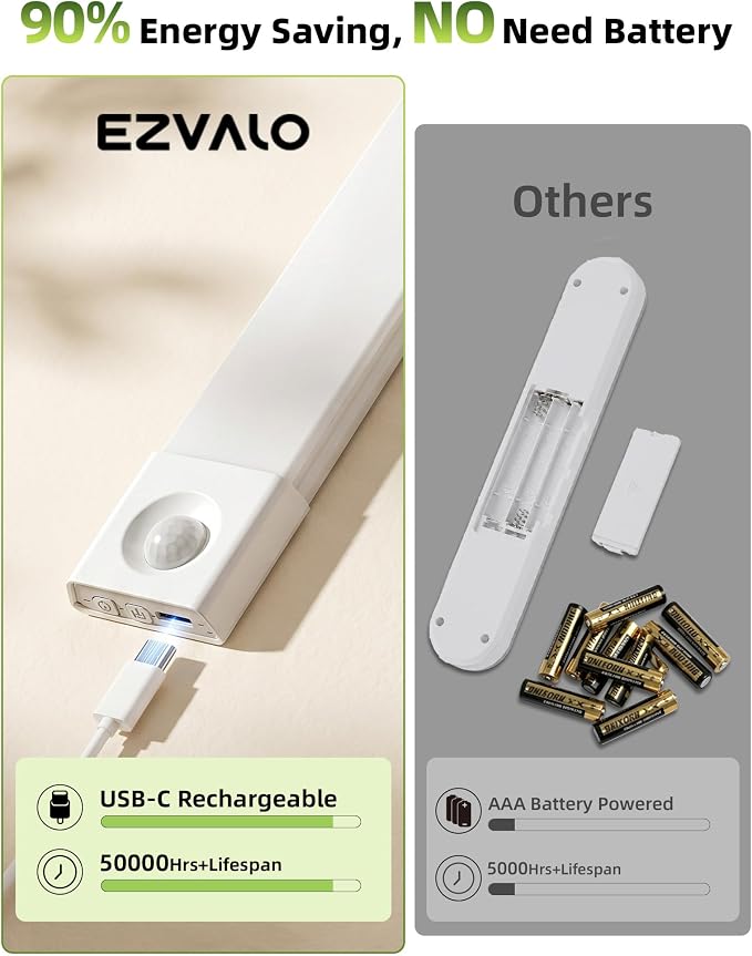 EZVALO 3 Pack 8” Motion Sensor Light Indoor Rechargeable, Stick on Under - Image 6