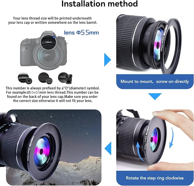 55mm Lens to 77mm Camera Lens Adapter, 55mm to 77mm Filter Step-up Ring Adapter - Image 5