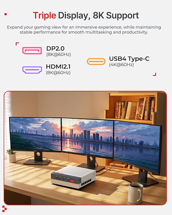 ACEMAGIC X3 Mini Gaming PC Ryzen 7 H 255 Radeon 780M 16GB 1TB Windows11 Pro | 54W Unlocked Performance, Retro Console, 8K Triple Screen, Quiet Cooling, 2.5G LAN, 6×USB Ports Gaming & Content Creation - Image 8