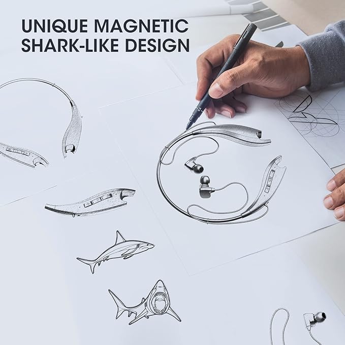 Neckband Bluetooth Headphones, 24H Playtime Wireless Noise Isolation | Around The Neck Headphones Shark Jaw Design, Bluetooth Headsets with Call Vibration, Earbuds Built-in Mic/IPX7 Waterproof - Image 5