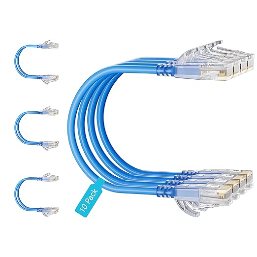 Cat6 Slim Patch Cables 7 Feet 10-Pack Blue, Cat6a Patch Cables 10Gbps 550MHz by Unknown