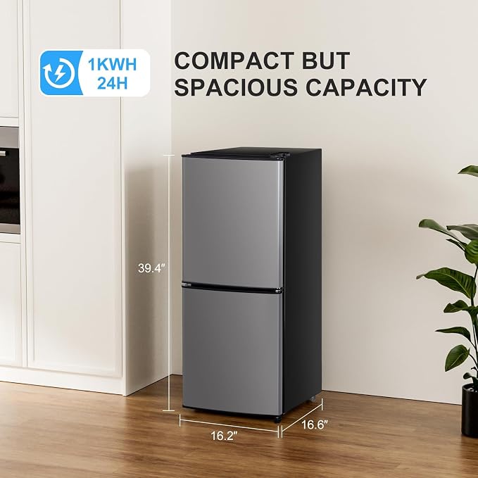2.9 Cu.Ft Compact Double Door Mini Fridge - Top Freezer & Bottom Refrigerator | Energy Save,7-Level Precision Cooling | Ideal for Dorm, Bedroom, Office & Small Spaces | 7 Level Thermostat, LED Light, Small Fridge with Freezer for Bedroom, Office, Dorm - Image 4