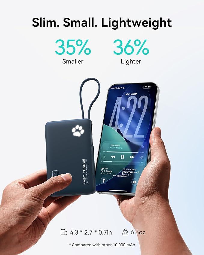 INIU Portable Charger, Slim 10000mAh Power Bank with Built-in USB-C, 45W Fast Charging Flight Travel Essentials, for College Students Men Women Girl Boy - Image 3