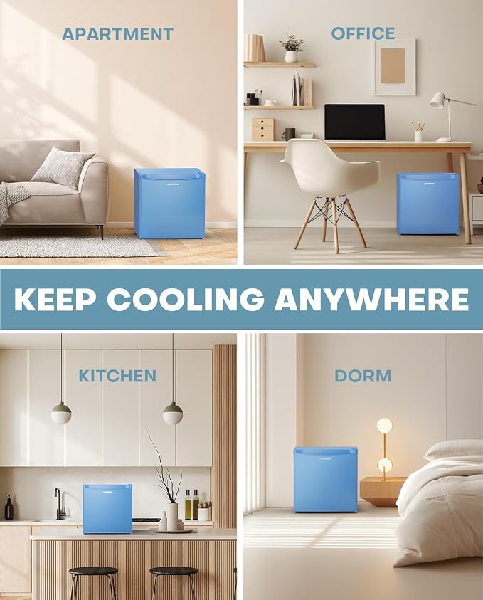 Upstreman 1.7 Cu.ft Mini Fridge with Freezer, Blue-FR17 | Dorm Essentials, Adjustable Thermostat, Energy Saving, Low Noise, Compact Refrigerator for Dorm, Office, Bedroom - Image 7
