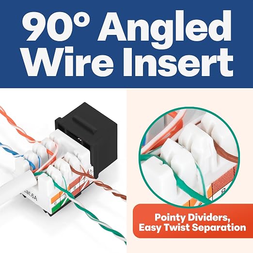Everest 90° Angled RJ45 Cat6A Keystone Jacks 10-Pack in Black - Image 3