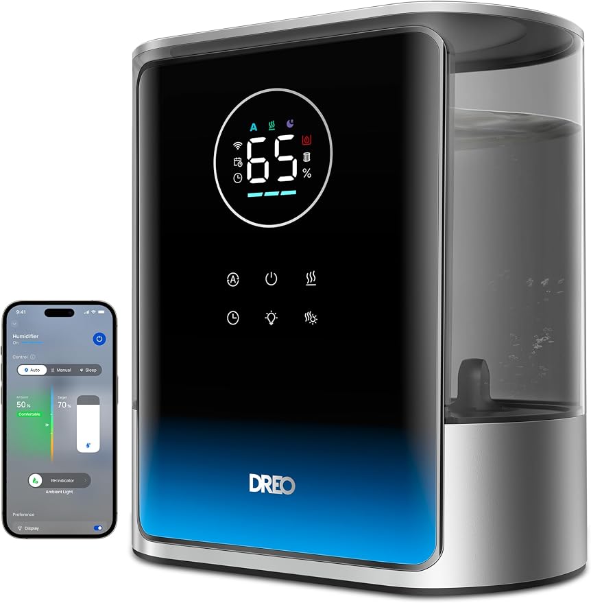 DREO 8L Smart Humidifier Large Room 600ft², HM717S, 80H Runtime Supersized Warm and Cool Mist Humidifiers for Bedroom Baby, 28dB Quiet Air Humidifier for Plants Indoor, Home, Whole House, Silver by DREO