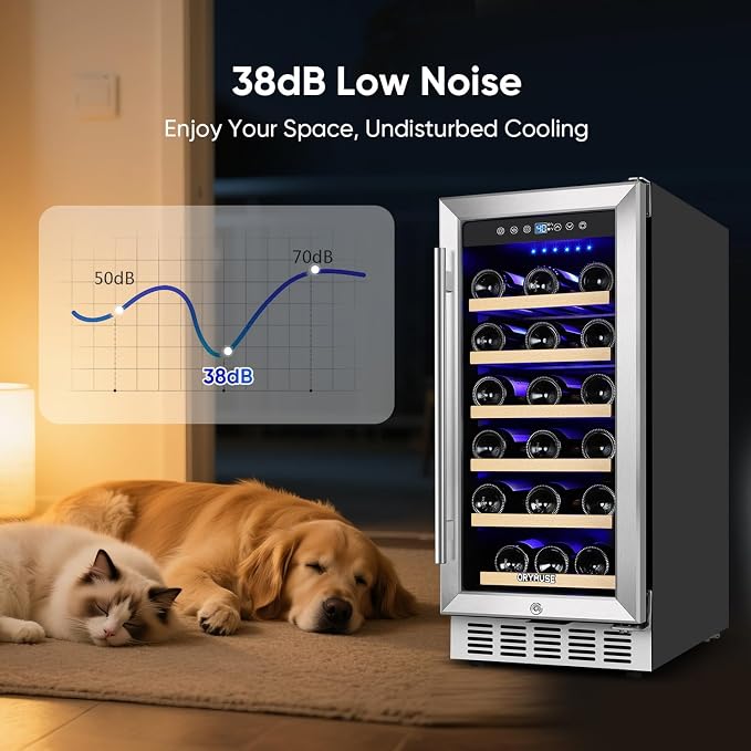 15 Inch Wine Cooler Under Counter, 30 Bottle Wine Fridge with Stainless Steel Glass Door, Built-In or Freestanding Wine Cellar with Removable Shelves and Digital Temperature Control - Image 6