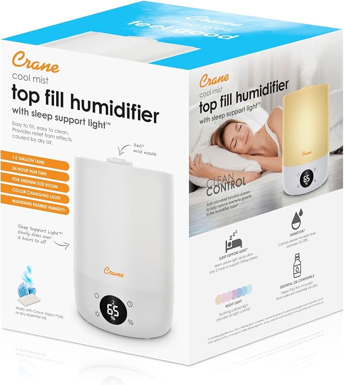 Crane Ultra-Quiet 3-in-1 Humidifier, Essential Oil Aroma Diffuser & Soothing Sleep Light - Compact 1.2 Gallon Capacity with Adjustable Night Light & Fragrance Tray - Ideal for Bedroom and Office - Image 10