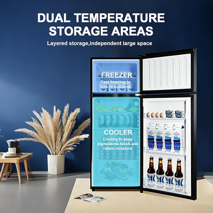 Cucina Magica 8.5 cu.ft Dual-Door Apartment Refrigerator with Freezer and Adjustable Thermostat - Slide-Out Glass Shelves for Dorms, Offices, RVs, and Homes - Image 3
