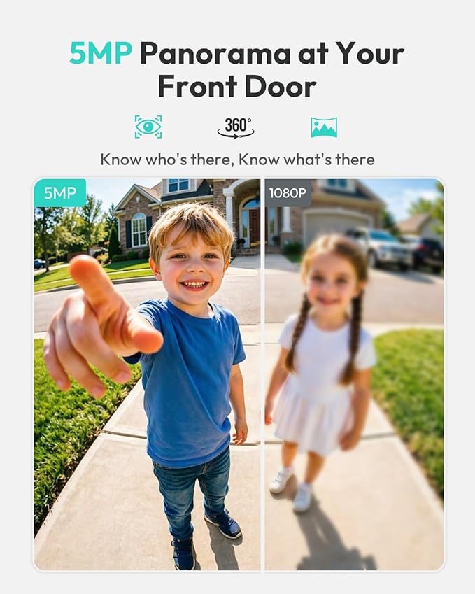 BOTSLAB 5MP Wireless Video Doorbell Camera, 180° Head-to-Toe View, AI Motion - Image 4