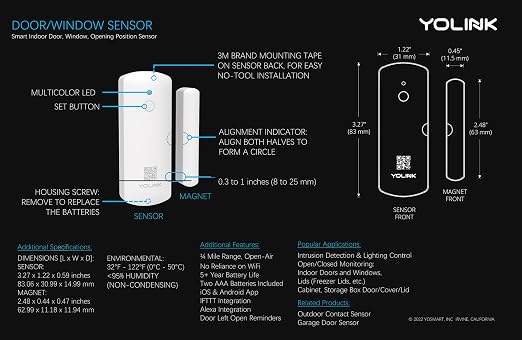 YoLink LoRa Smart Door & Window Sensor 3-Pack: Door Left-Open Reminders - Image 2