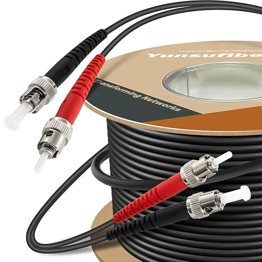 100ft / 30m Outdoor Armored OD-5mm OM1 ST to ST Fiber Cable, ST-ST Fiber Optic by Yunsufiberpro