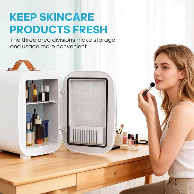 DUMOS Mini Fridge for Bedroom, 4L Compact Personal Fridge Cooler For Skincare, Drinks, And Snacks, Fits 6 Cans, Mini Refrigerator with 110V Ac/12V Dc, Ideal For Car, Dorm, White - Image 6