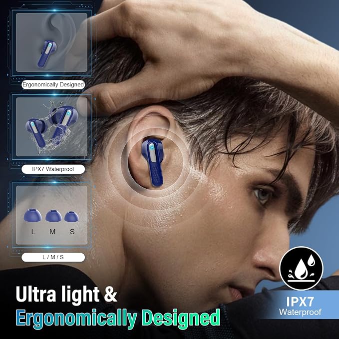 Wireless Earbuds, Touch Screen Case, ANC/ENC Noise Cancelling, 48H, Blue | Touch Screen Controls, 5 EQ Modes, Bluetooth 5.4, HiFi Stereo, Transparency Mode, IPX7 Waterproof, All-Day Comfor - Image 8