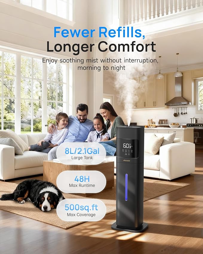 Warm & Cool Mist Humidifiers for Bedroom 500 sq ft, 2.1Gal/8L Humidifier Large Room with Essential Oil Diffuser, Top-Fill Large Room Humidifiers for Home Baby Nursery Plants Office - Image 3
