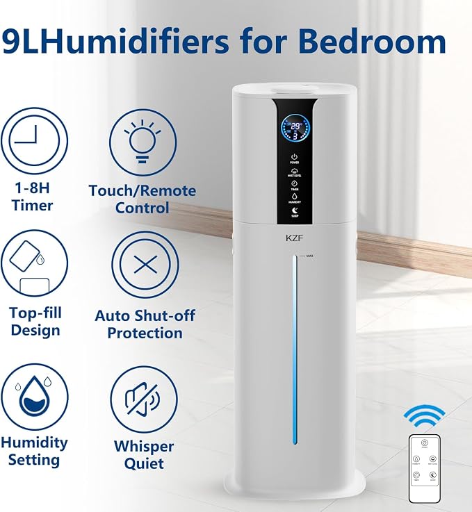 9L Smart Humidifiers for Bedroom Large Room, 2.3Gal Cool Mist Top Fill Diffuser App & Remote Control, 3 Mist Modes, Quiet Humidifier for Home Office Plant (APP White) - Image 2