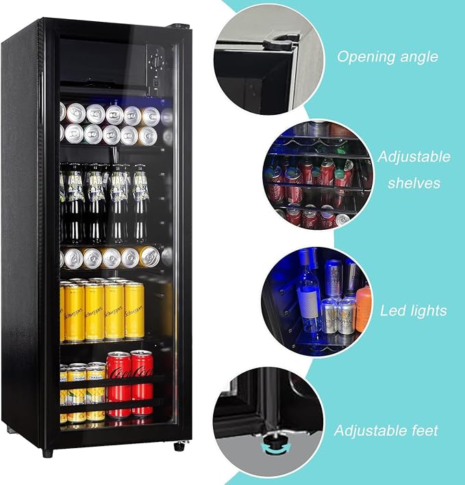 Cucina Magica 4.8 Cu.Ft Beverage Refrigerator, 155 Can Mini Fridge with Freeze with Glass Door, Adjustable Shelves, Drink Fridge, Suitable for Soda, Beer, Essential for Home/Bar - Image 5
