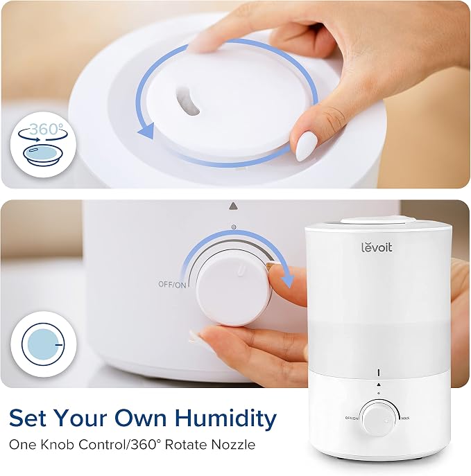 LEVOIT - Humidifiers for Bedroom - Quiet (3L Water Tank) - Cool Mist/Top Fill/Essential Oil Diffuser/25Watt - Home/Large Room - 360° Nozzle - Rapid Ultrasonic Humidification for Baby Nursery/Plant - Image 8