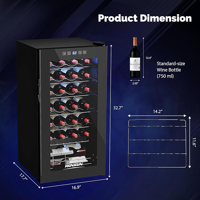 ROVSUN 28 Bottle Wine Fridge, Freestanding Compressor Wine Cooler Refrigerator, Beverage Wine Chiller with Digital Temperature Control & Double-layer Glass Door for Red White Wine, Champagne, Beer - Image 6