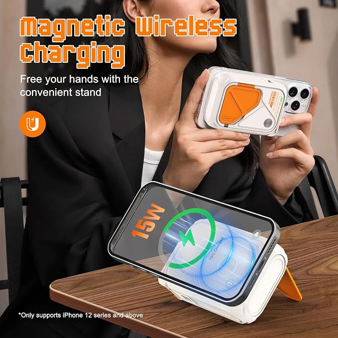 SEANCHEER P05 Portable Charger, Magnetic Power Bank, Small Wireless PowerBank, Battery Pack10000mAh Travel Essentials Fast Charging with Built in Cable, Foldable Wall Plug for iPhone,Samsung,Andriod - Image 3