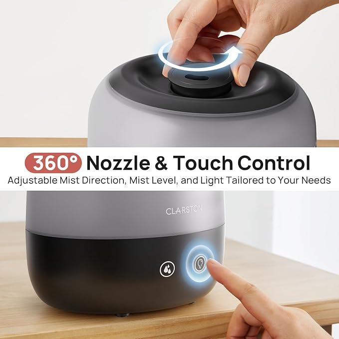 Clarston Humidifiers for Bedroom, 2L Top Fill with 360° Nozzle for Large Room, 7-Color Night Light, 24dB Quiet Cool Mist Air Humidifier for Baby Nursery & Plants, No BPA, Auto Shut Off, Easy to Clean - Image 8