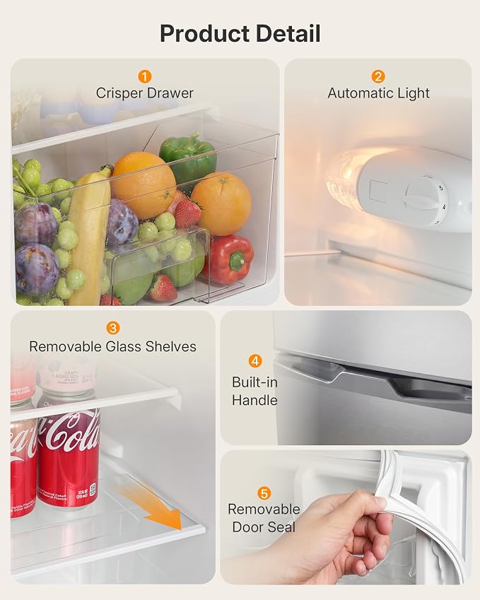 Upstreman 3.1 Cu.Ft Mini Fridge with Freezer, Double Door Small Refrigerator, Adjustable Thermostat, Energy Star Certified Low Noise Mini Refrigerator for Bedroom, Dorm, Apartment Silver-TM31 - Image 7