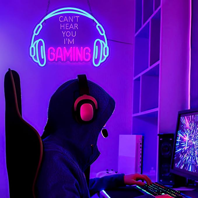 Gaming Neon Sign, Large Bright and Dimmable Colored LED Headset Gamer Neon - Image 2
