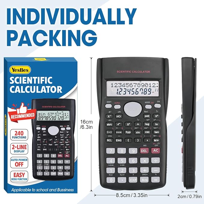 5 Pack Scientific Calculators, 2-Line Large Screen Display 240 Functions - Image 5