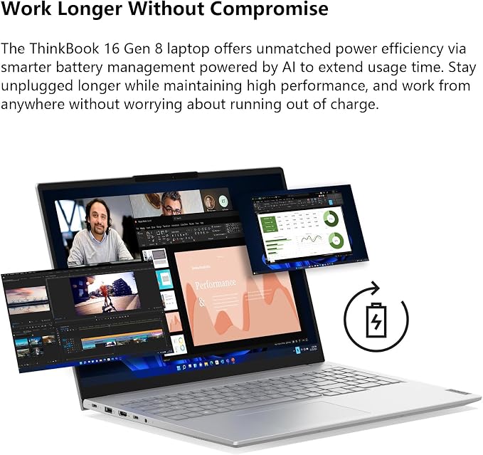 Lenovo ThinkBook 16 Gen 8 Business AI PC Laptop Computer, 16" FHD+, Intel 16-Core Ultra 7 255H, 32GB DDR5, 1TB PCIe SSD, WiFi 6E, Fingerprint Reader, Bluetooth 5.3, Windows 11 Professional - Image 8