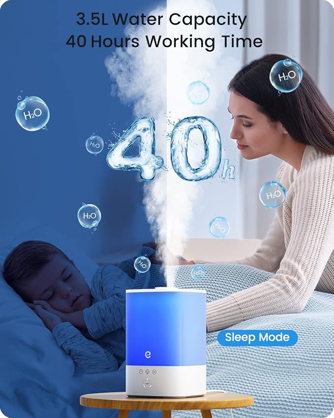 Humidifiers for Bedroom Large Room, Esemoil Smart WiFi Cool Mist Humidifiers for Baby, 3.5L Top Fill & 28dB Quiet, 40H Air Ultrasonic Diffuser with 8 Color Light, Voice Control, Compatible with Alexa - Image 5
