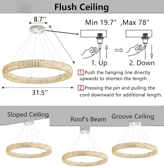 HAIXIANG Modern Crystal Chandelier Dimmable LED Ring Pendant Chandeliers Light - Image 2