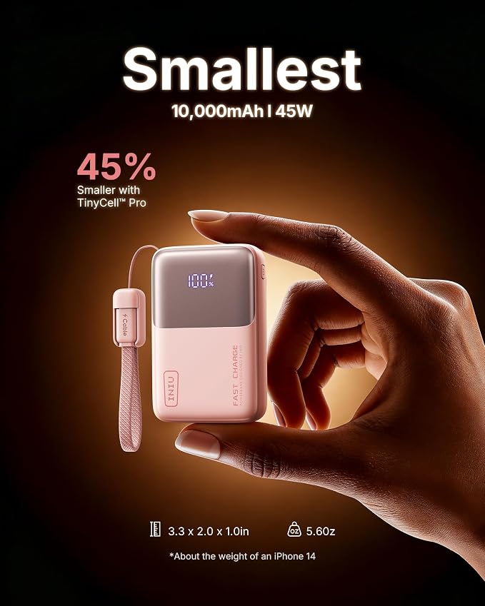 INIU Pocket Size Portable Charger, Ultra Small 10000mAh 45W PD Power Bank, Fast Charging Battery Pack, Travel Essentials Powerbank for iPhone 17 16 Pro Air, Xiaomi 17 Pro Max 16 15 14, Samsung S24 etc - Image 2