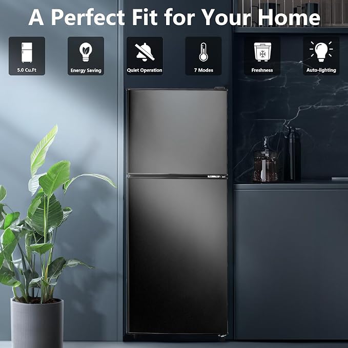 Cucina Magica 5.0 Cu.Ft Fridge with Freezer, Dual Door Refrigerator with 7 Settings Temperature Adjustable, Small Fridge for Dorm Office Apartment and Home (Black, 5.0 Cu.Ft) - Image 5