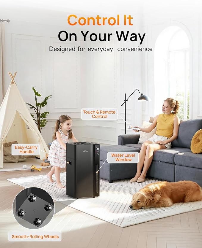 Mifasol Humidifier Large Room, 5.3Gal/20L Warm & Cool Mist Humidifiers for Home 1500 sq ft, Whole House Humidifier, Humidifiers for Bedroom Home Plants Office Large Areas, Black - Image 5