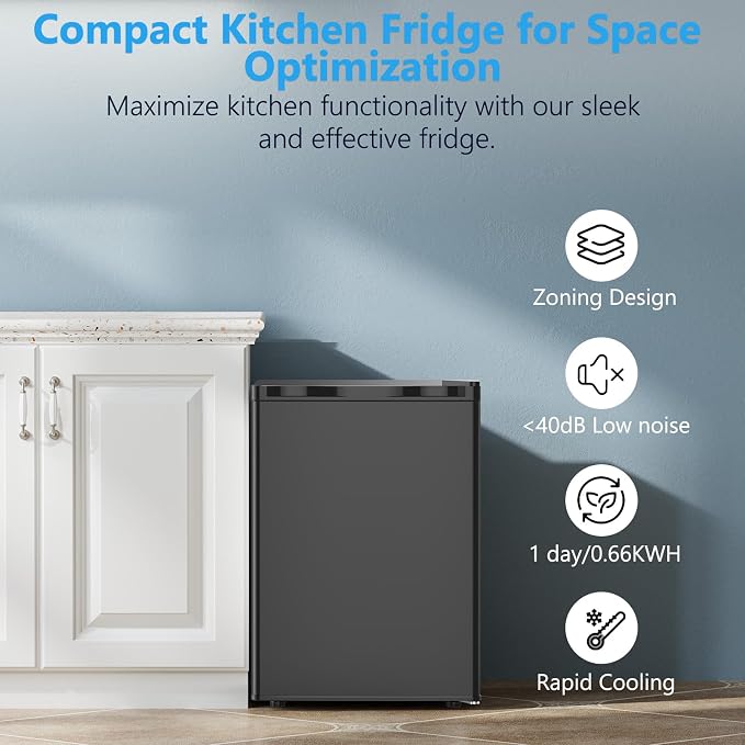 COWSAR 2.6 Cu.Ft Mini Fridge with Freezer, Quiet Reversible Door Compact Refrigerator, Small Refrigerator with 2 Removable Shelves, Adjustable Thermostat, for Office, Bedroom, Dorm, Black - Image 5