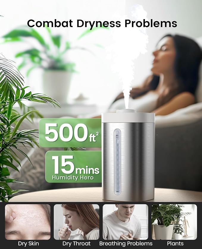 Jack & Rose Stainless Steel Humidifier, Easy to Clean, Dishwasher Safe, Cool Mist Humidifiers for Bedroom - Image 4