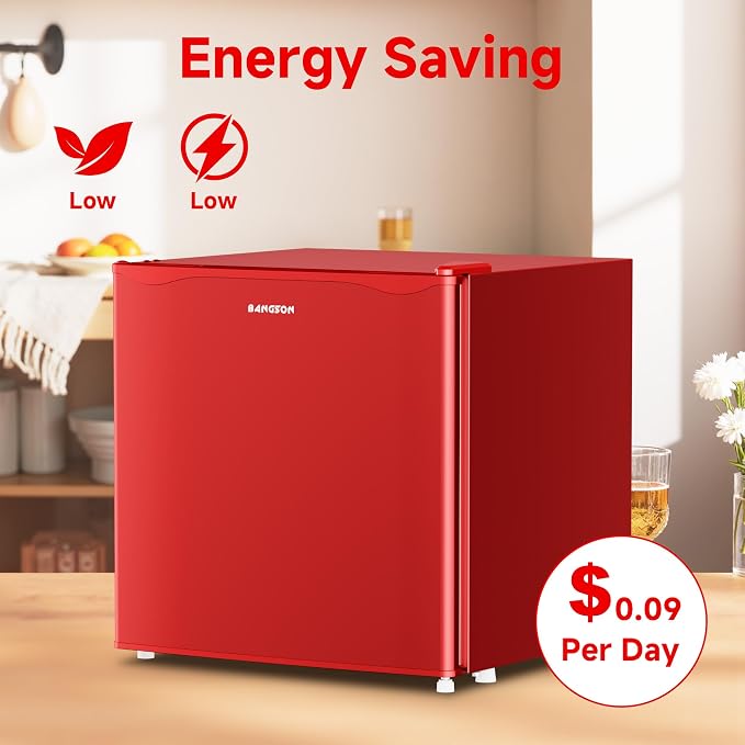 1.7 Cu.Ft Mini Fridge with Freezer for Dorm Office, Red | Compact Refrigerator Office, Energy Saving Small Fridge Reversible Single Door, Low Noise for Bedroom Small Apartment - Image 5