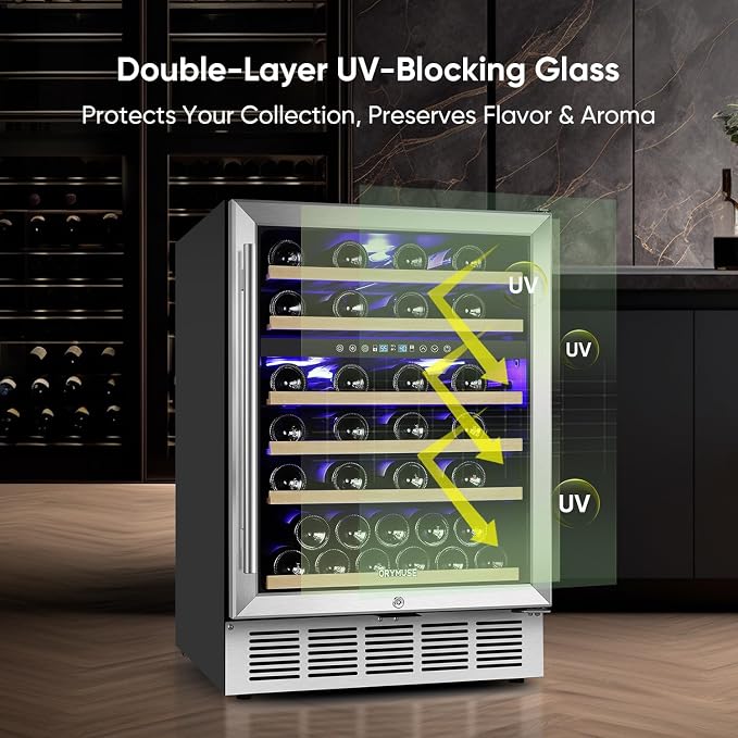 24 Inch Wine Cooler Refrigerator, 52 Bottle Dual Zone Wine Fridge with Stainless Steel Glass Door, Adjustable Shelves, Upgraded Compressor, Built-In Freestanding for Home, Bar, Kitchen - Image 6