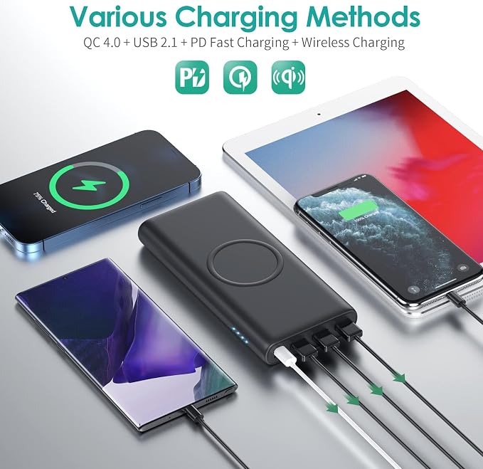 RGVOTA 5 in 1 Wireless Portable Charger Power Bank,36800mAh 5 Output Dual QC4.0 25W PD USB C Battery Pack,15W Wireless Fast Charging,IP65 Solar Charger Compatible with iPhone14,13,12 Series,iPad etc - Image 3