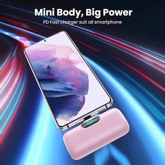 Feob Mini Portable Charger 5000mAh Power Bank,15W PD USB C Cell Phone Portable Power,LCD Display Battery Pack Compatible with iPhone 17/Air/17 Pro/17Pro Max/16/15 Android/Samsung/Moto(Type-C Only) - Image 2
