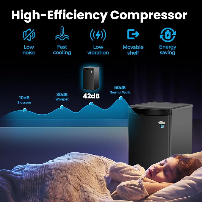 E-Star 3.3 Cu Ft Mini Fridge without Freezer - AUTO DEFROST, Reversible Single Door, Glass Shelf Refrigerator - A Space-Saving Marvel for Your Bedroom, Dorm, and Office - Image 5