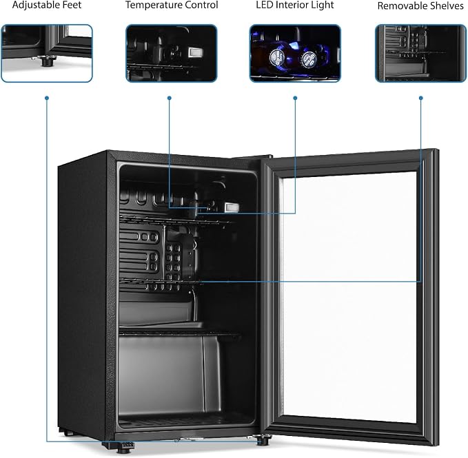 Saeoola Beverage Refrigerator, 2.3Cu.ft Mini Fridge with Double Glass Door, Cooler for Soda, Beer or Wine for Home, Office or Bar with Adjustable Removable Shelves (Black) - Image 4